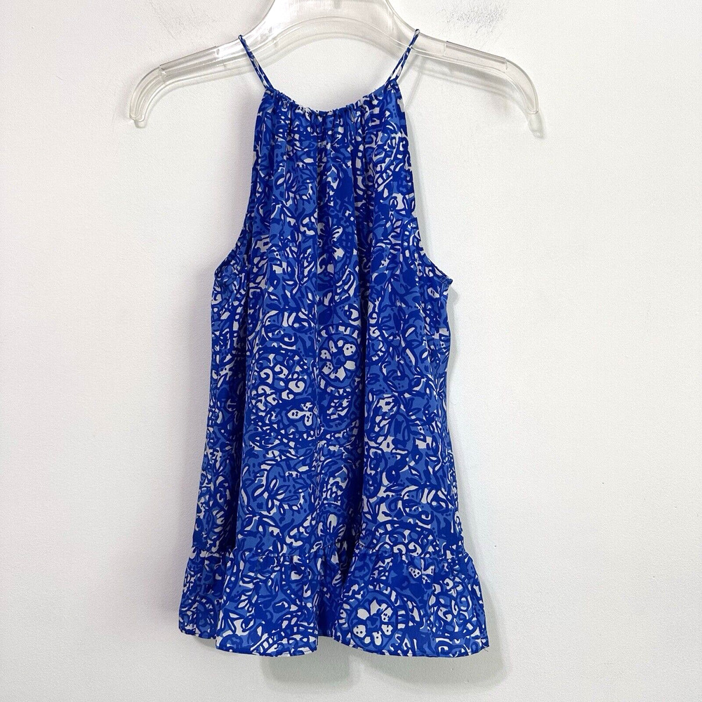 Lilly Pulitzer Millie Halter Top XS Bay Blue Give Em Shell SILK Ruffle‎ Hem